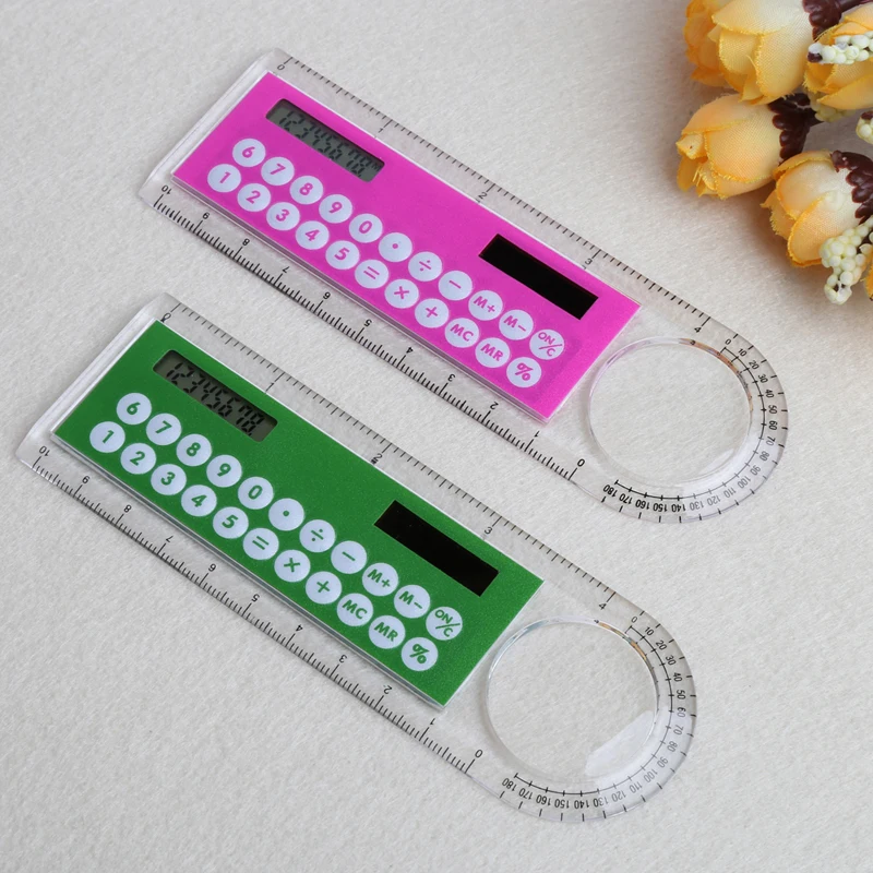 

2 in 1 Mini Plastic Arithmetic Ruler with Calculator Kid Stationery School Office Stationery Supplies