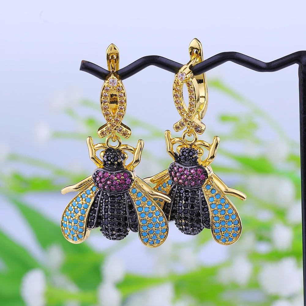 

JUWANG 2018 Brand Insect Earrings For Women CZ Cubic Zirconia Wedding Waterdrop Long Fashion Jewelry Gift Wholesale