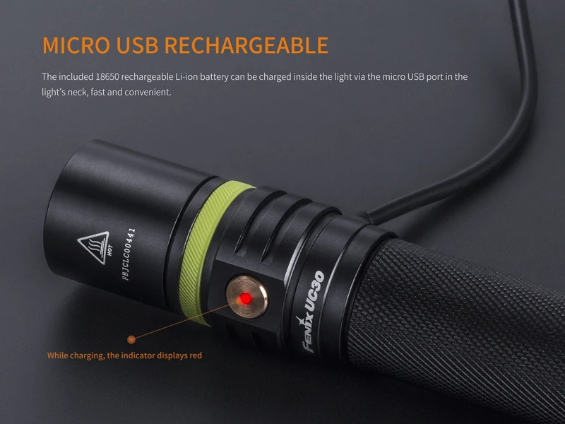 1000 люмен Fenix UC30 Cree XP-L HI V3 светодиодный фонарь с подзарядкой Micro USB фонарик с 2600 мАч 18650 батареей