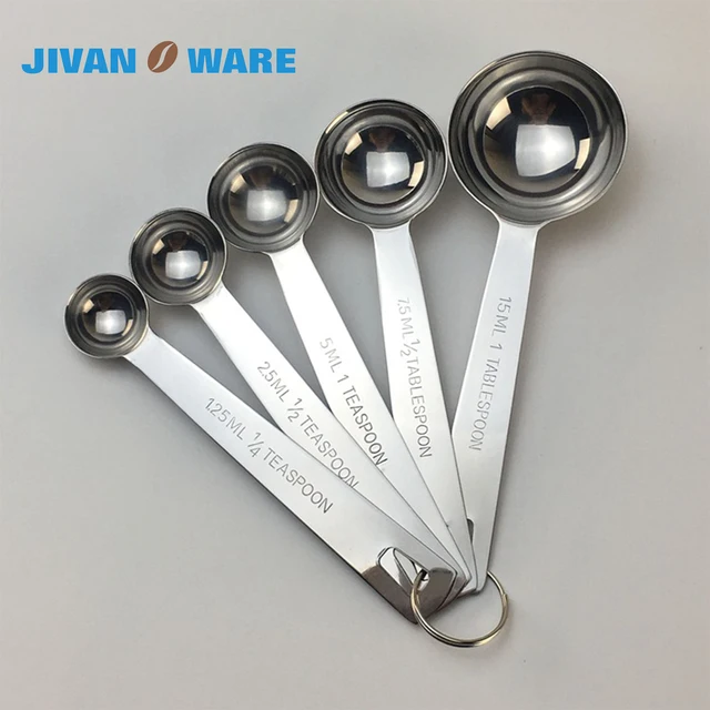 Special Price JIVANWARE Stainless Steel Measuring Spoons Tea Kitchen Measurement Coffee Bean Set of 5 for Measuring Dry and Liquid Ingredients