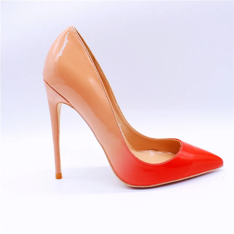10cm Heels Veowalk; градиентные женские туфли телесного и красного цвета на очень высоких каблуках с острым носком; элегантные женские модные туфли-лодочки на шпильке; свадебные туфли без застежки - Цвет: 10cm Heels