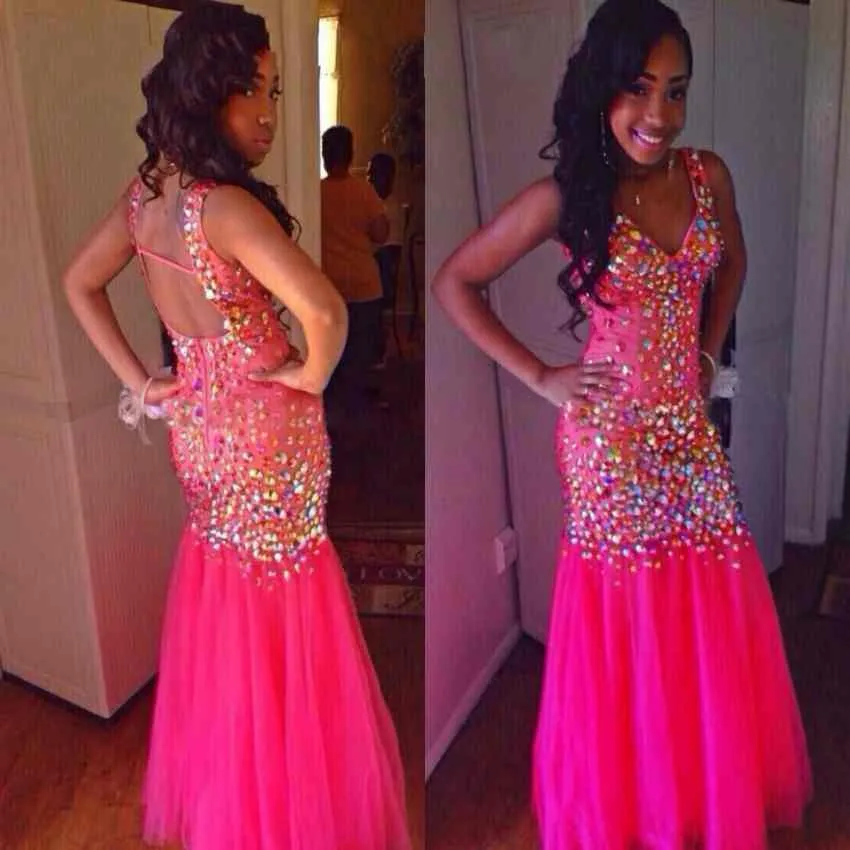 hot pink sparkly prom dress