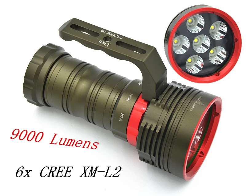 

Waterproof 6x XM-L2 9000LM LED 18650 Diving Flashlight Underwater Lamp Torch