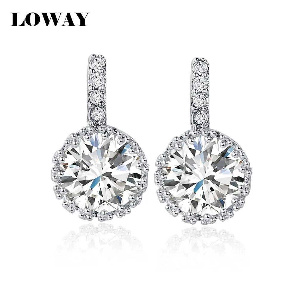 LOWAY Luxury Stud Earrings For Women Zircon White Color Boucle d