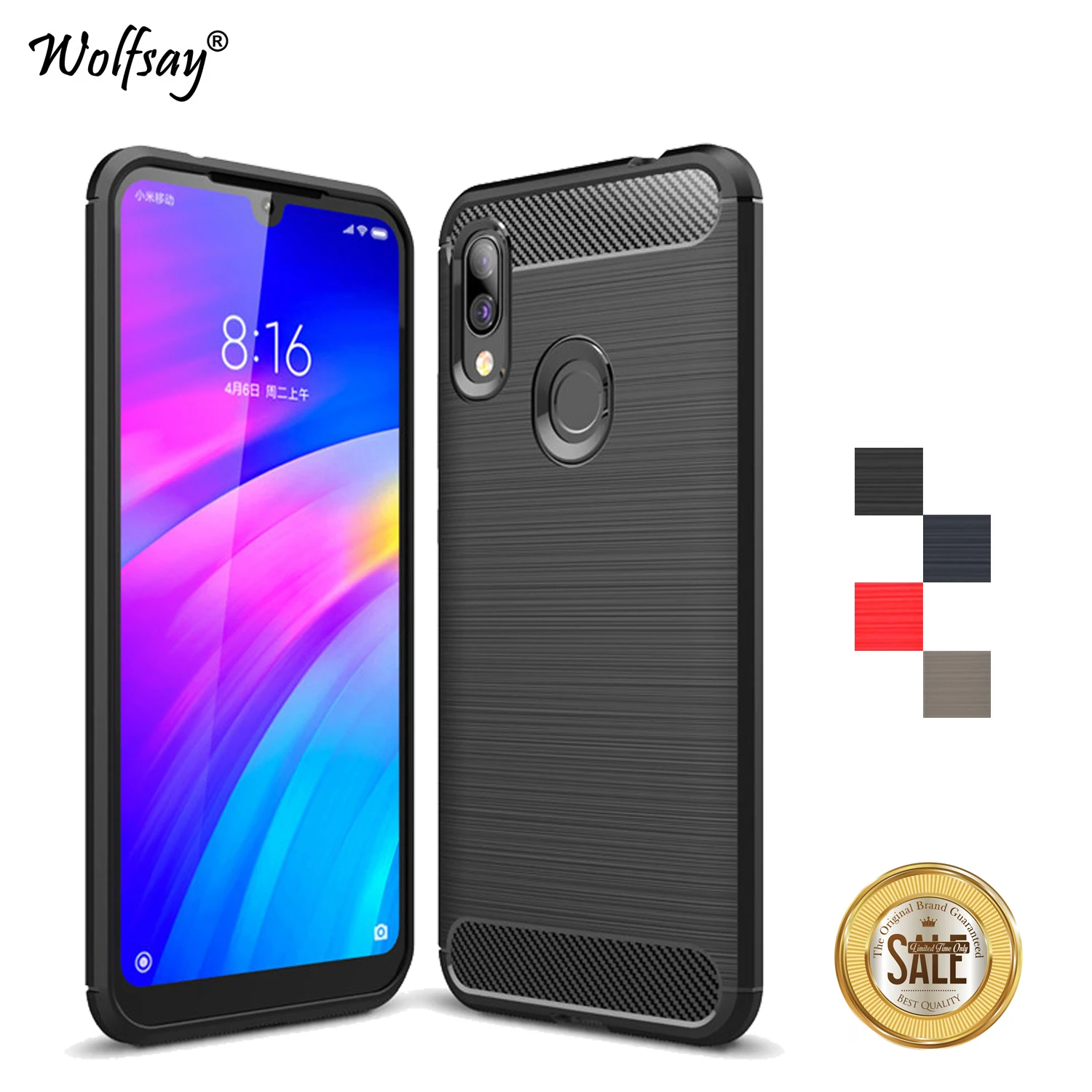 Чехол для Xiaomi Redmi 7 Матовый Мягкий силиконовый чехол из углеродного волокна