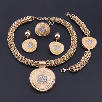 

OEOEOS High Quality Women Necklace Bangle Earring Ring Fine African Jewelry Sets Beads Gold-color Dubai Plated Fashion Wedding