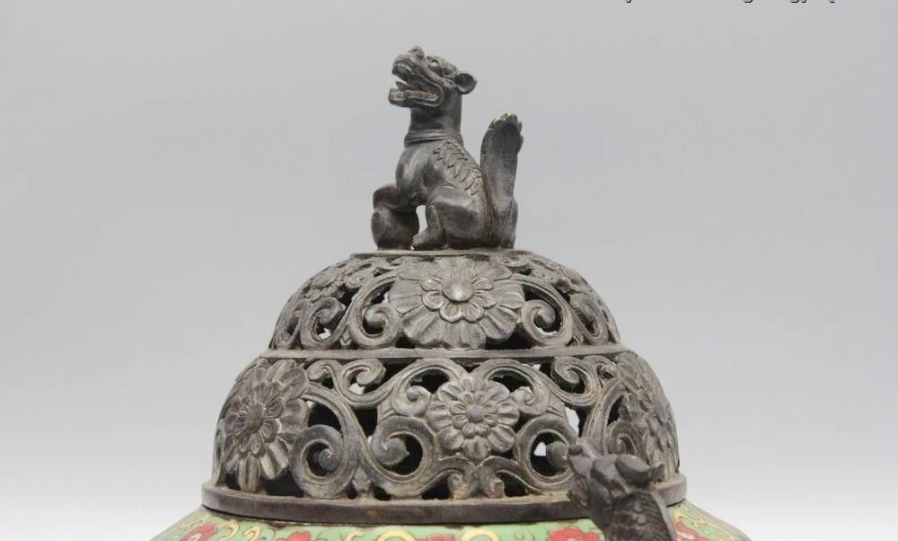 " Тибет Бронзовый Перегородчатые Foo Dog Лев Единорог дракон рыбы Ладан курильница