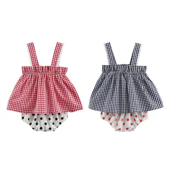 

Children's Clothing Girl Set Baby Summer Outfits Sleeveless Plaid Shirt Dress + PP Pants Toddler Shorts Sets Clothes for Girls