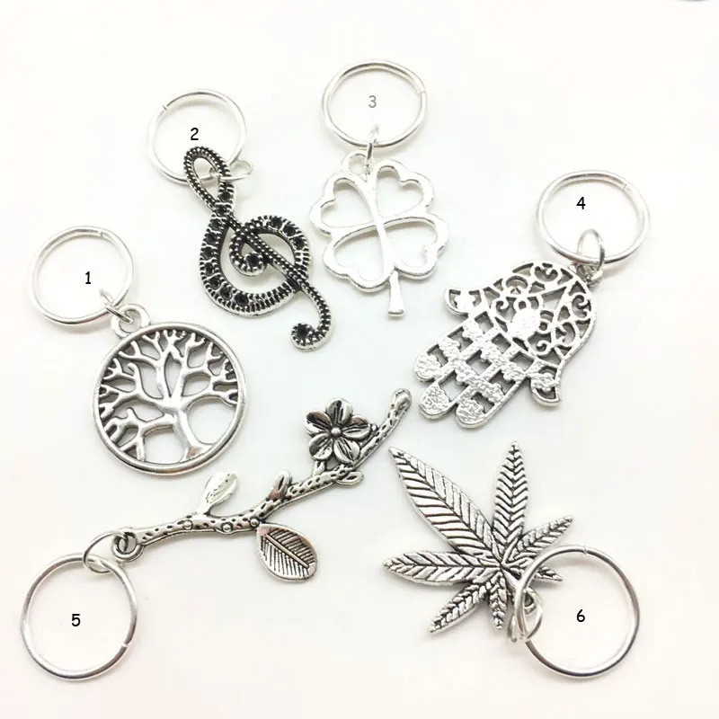 

Silver Hair Accessaries Beads 5Pcs per Set Per Lot Hair Braid Dreadlock Bead Leaf 14mm Hole Hair Cuffs Dread Tube Charm Ring