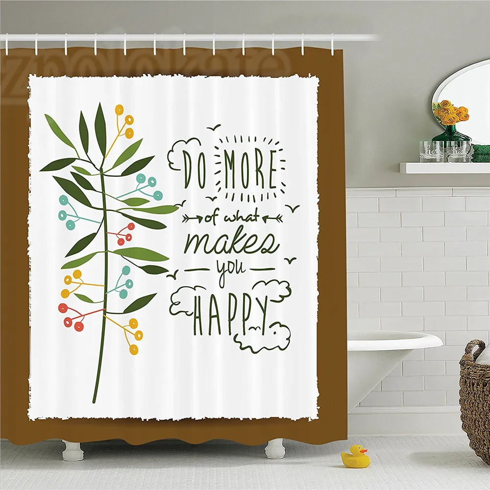 Quotes Decor Shower Curtain Set Progress Ideas Trendy Ideology Mindfulness Olive Tree Fruits Flying Birds Leaf Bathroom