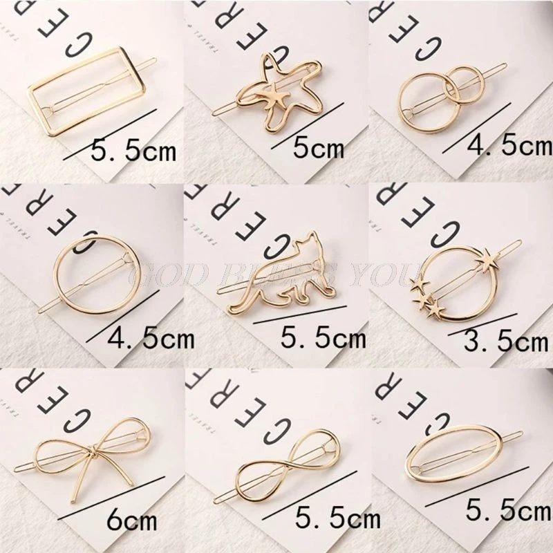 13 Styles Women Metal Alloy Minimalist Hair Clip Hollow Geometric Triangle Bowknot Lips Shape Hairpins Ponytail Holder Clamp