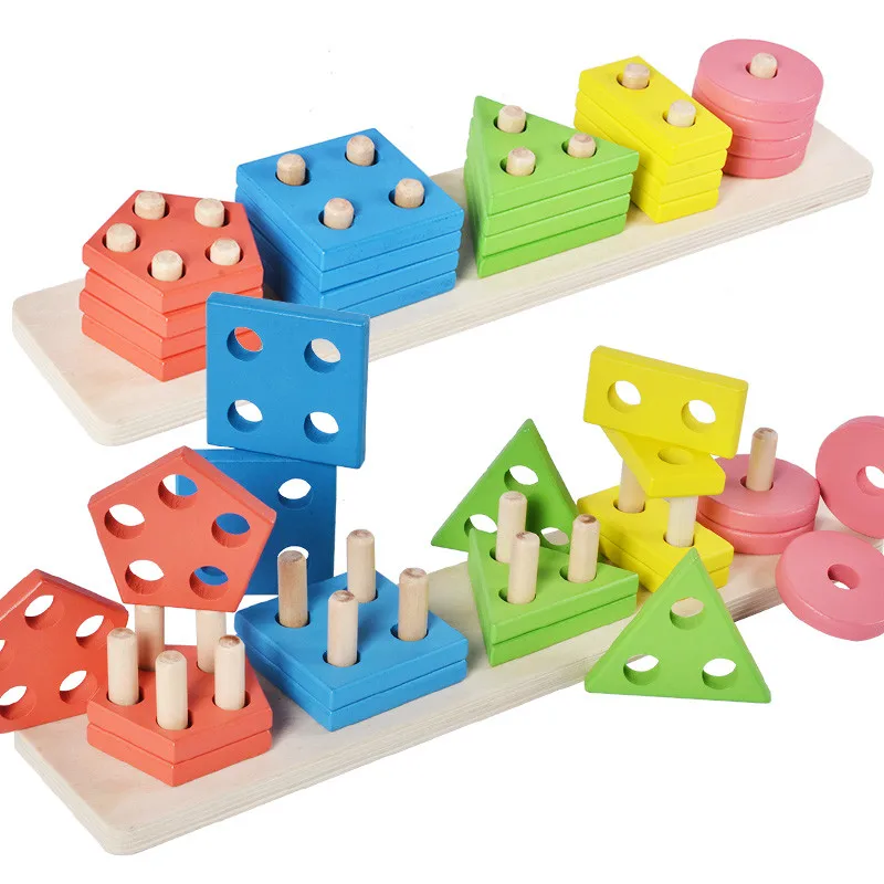 

Baby Montessori Educational Toy 3D Wooden Teaching Aids Geometric Shape Cognitive Matching Puzzles Color Sorting Board Kids Gift