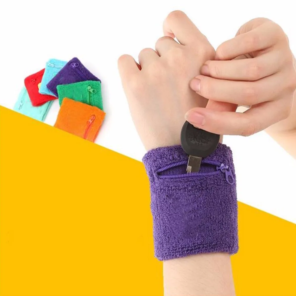 

New 2pcs Zip Wrist Support Brace Zip Wallet Running Cycling Tennis Sports Wrist Guard Protector Money Coin Bag