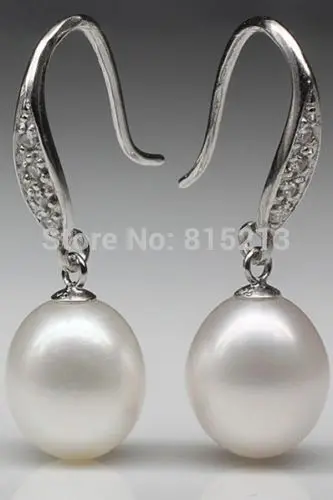 

hot sell new - wb00440 Natural Nice White AAA+ Oval 11-12MM pearl Dangle earrings