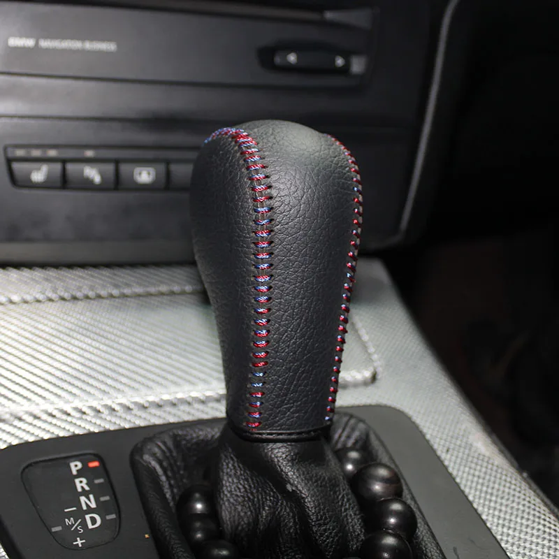 Cuero Nappa gear knob cubierta para BMW 320Li en cubierta del coche en la perilla del cambio de engranaje copri pomello cambio gear palo de ppc