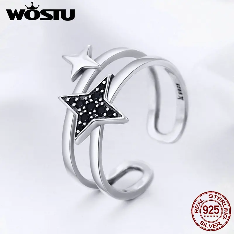 WOSTU серебро 100% настоящее 925 пробы двухслойные регулируемые Открытые Кольца для