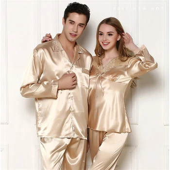 

Luxury Couples Pajamas Men Women Sexy Satin Silk Pajama Pants Sets Summer Long Sleeve Pyjama Home Suit Lovers Sleepwear