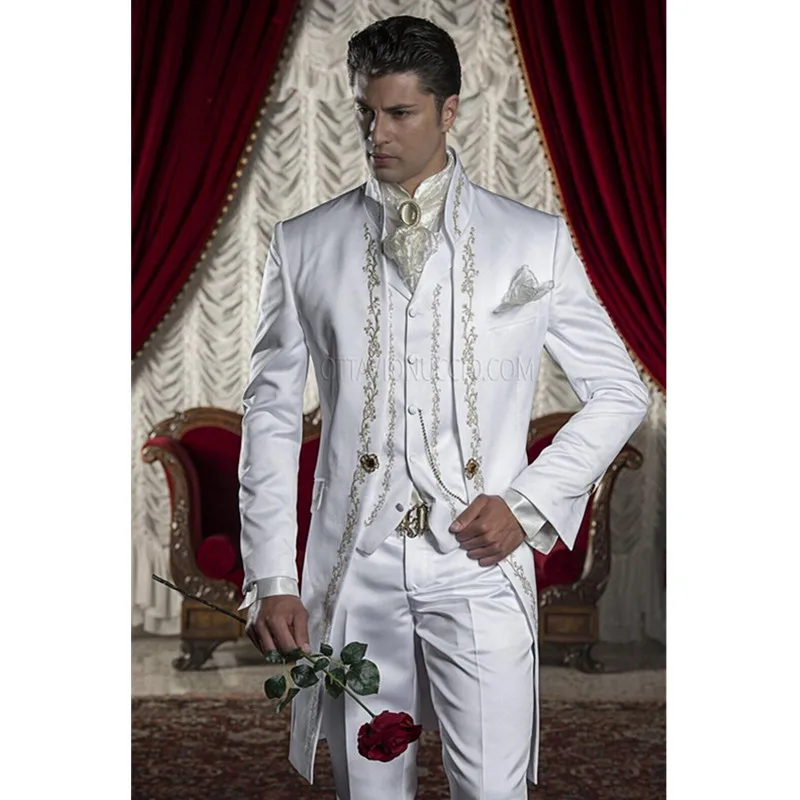 Fashionable men's suits MENS WHITE TAILCOAT EMBROIDERY MORNING SUIT TAILS JACKET HIGH QUALITY