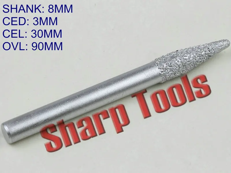 8x3x30MM 3D Diamond Bits Cutter Tapered Ball End Mill Set, V Ball End