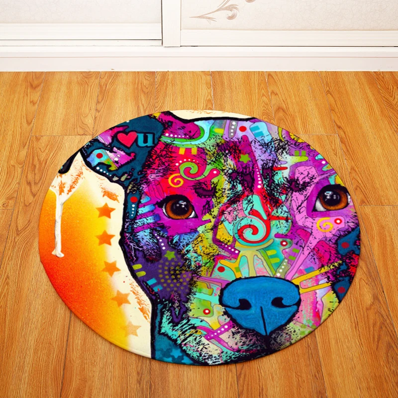 Round Carpets for Living Room Dog Printed Parlor Bedroom Chair Rugs Toilet Bath Decorate Non-slip Door Mat