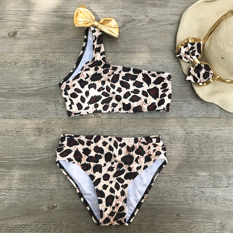 Бикини для девочек милые детские раздельные купальные костюмы для маленьких девочек Леопардовый купальник бикини летние пляжные танкини купальный костюм