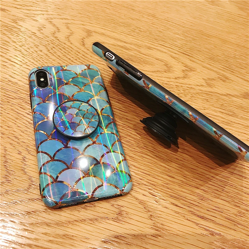 Shiny mermaid scales laser phone cases for iphone 7 8 X XR XS Max 6 S 6s 7 8 plus Ring air bag Stand holder Grip case back cover (5)