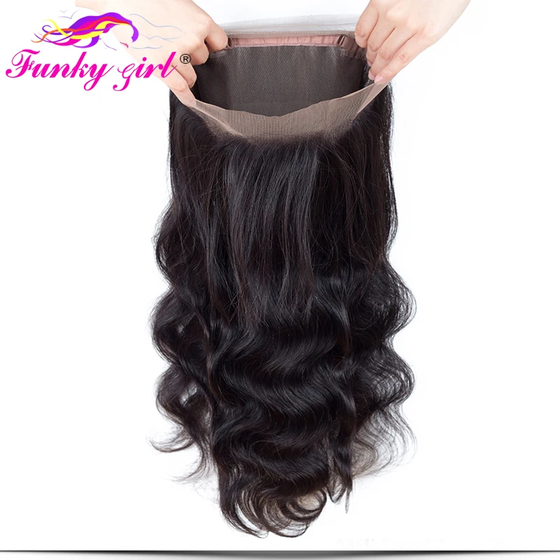 Funky Girl 360 кружевной фронтальный заказ с сеткой с детскими волосами свободная часть бразильские волнистые швейцарские фронтальные волосы Remy