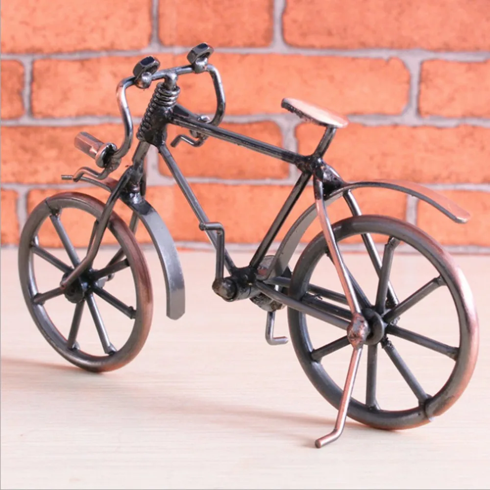 Антикварная модель велосипеда, металлическая Настенная Декорация голова оленя, велосипедные статуэтки, миниатюры, детские игрушки на день рождения, подарки, настольный дисплей, ремесло