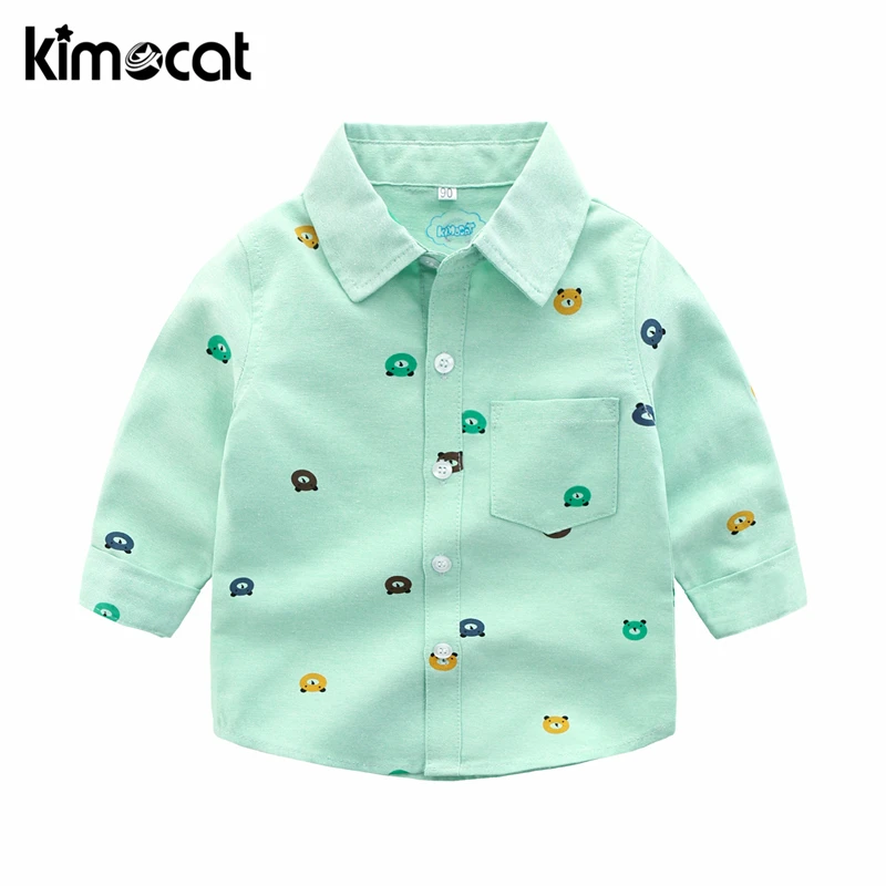 Детские рубашки Kimocat для мальчиков хлопковые однотонные 100% одежда классические