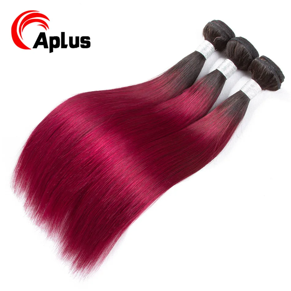 Aplus волосы Омбре перуанские волосы прямые пучки волос 3 шт 1B/красный темно-бордовый не Реми человеческие волосы для наращивания 10-24 дюймов