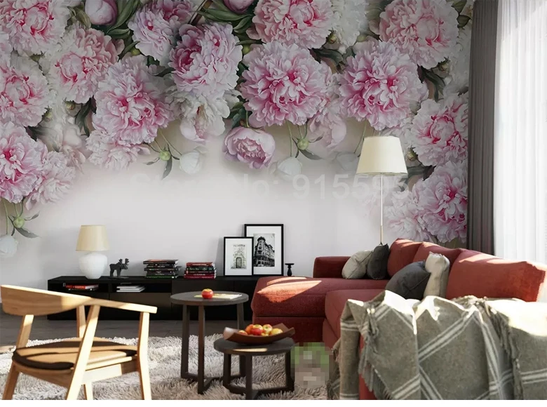 Пользовательские Настенные обои для стен 3D Европейский стиль романтические пионы цветы Гостиная Диван ТВ фон обои домашний декор
