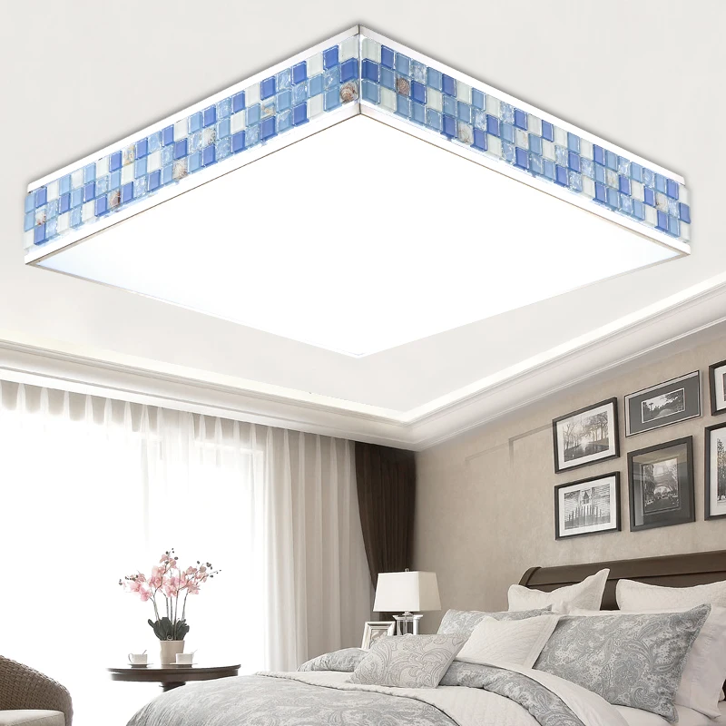 

Simple rectangle LED Blue ceiling lights living room study bedroom modern sea square summer home ceiling lamps ZA FG194