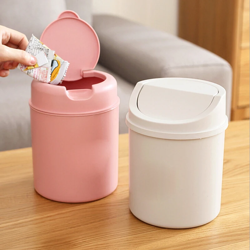 Mini Desktop trash can with lid desk small household clean trash can