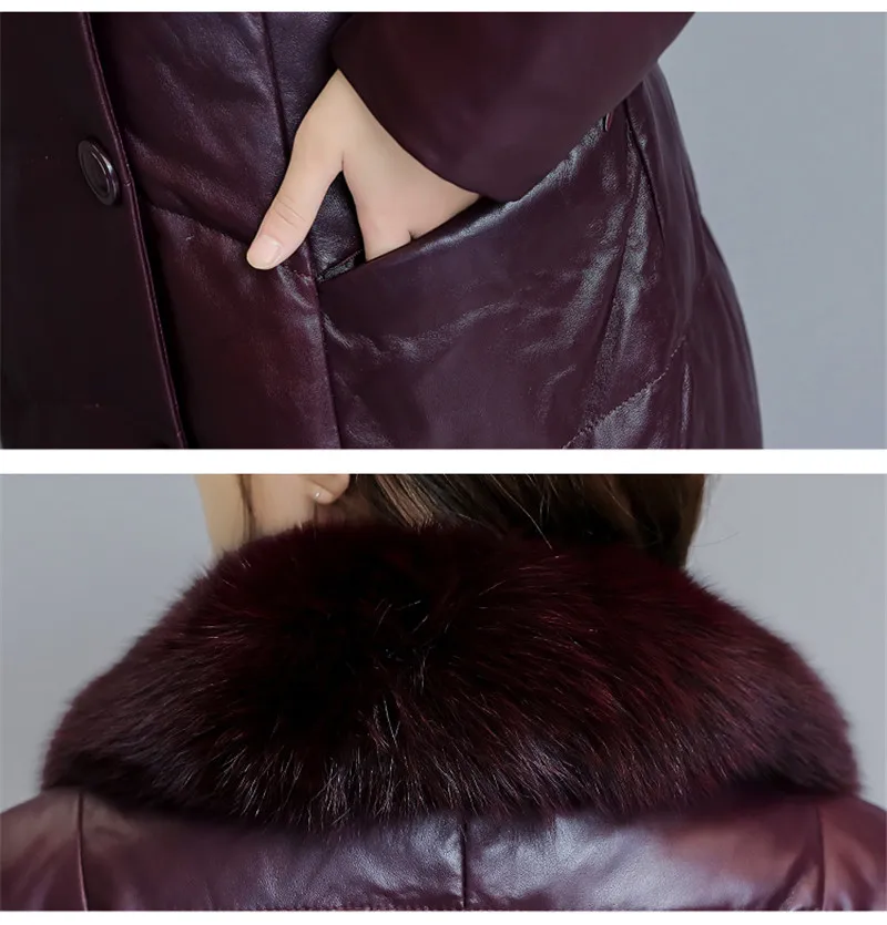 New Fashion Autumn Winter Women Leather Jacket Slim Parka Overcoat Female Faux Fur Collar Plus Size Long Fur Coats A1362