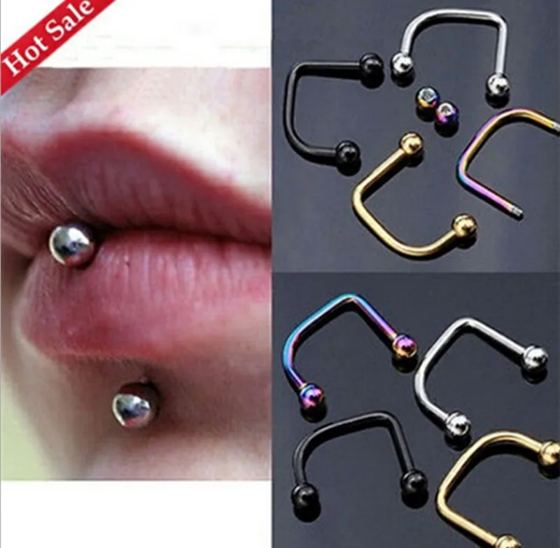 Free shippment 50pcs Body Jewelry 16G Surgical Steel Labret Rings Bar