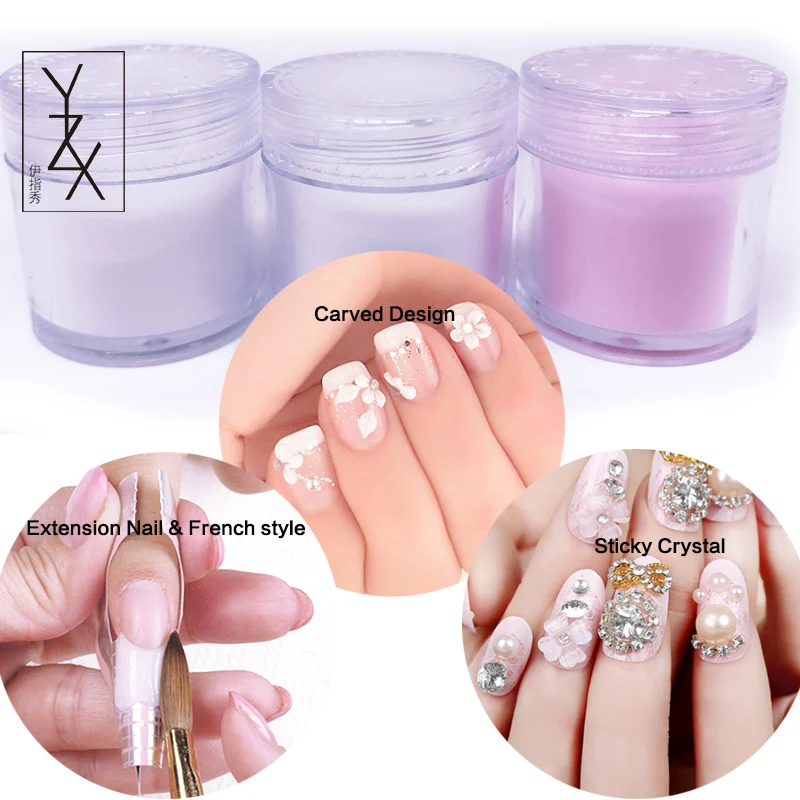 

YZX 1 Bottle Acrylic Powder Dust Polymer Extension Nail Sticky Crystal Carved Design For French Style Builder DIY Building Nails
