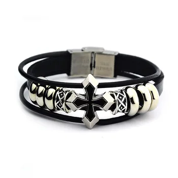 

Factory direct leather bracelet preparation men's leather rivet woven bracelets pure leather men's jewelry