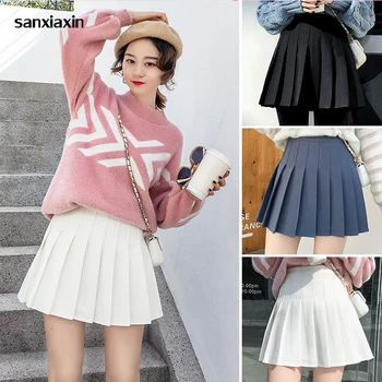

sanxianxin Women Ladies Punk Kawaii Academy Aa High Waist Pleated Skirt New Style Female Korean Harajuku Cloth For mini skirt