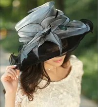 Las mujeres de Las Señoras Sombrero Del Organza de Boda de La Iglesia Derby Playa Cóctel de la Tarde Party Dress Fedora Sombrero de Ala Ancha Casquillo Del Sol Del Verano de La Vendimia nueva