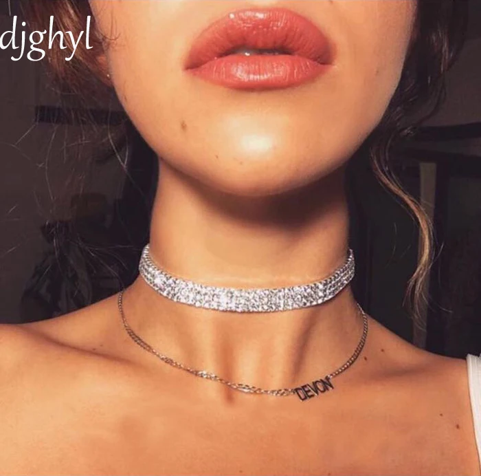 

Fashion vintage Star Wedding Party Prom 3 Row Rhinestone Choker Necklace short design chain collar Elastic Cord Elegant CC001