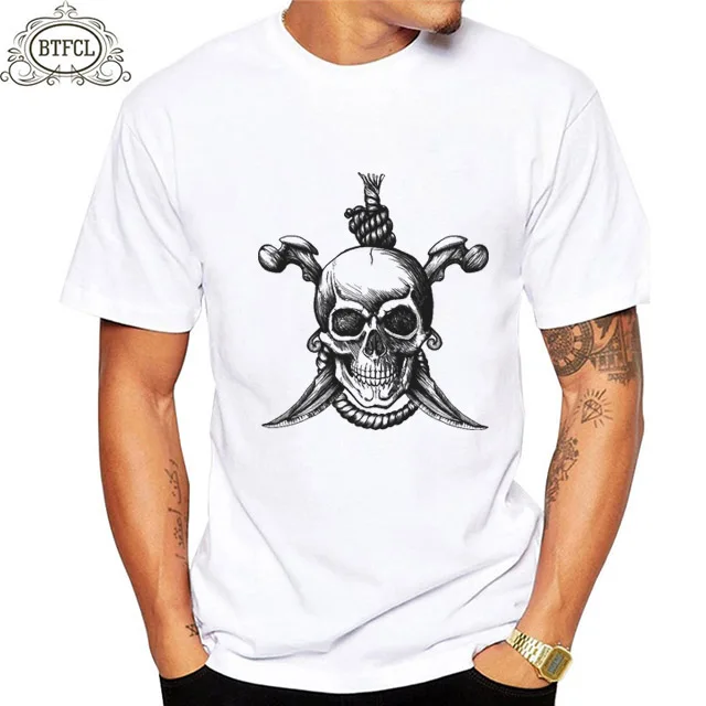 

Men's Fashion Punk Style Short-sleeved T Shirt Good Quality Skull Cool Printed Men T Shirt Short Sleeve Brand New Tops Tees