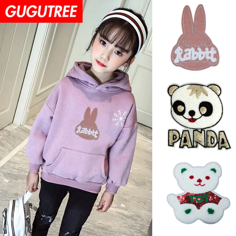 

GUGUTREE towel embroidery Sequins big rabbit dogs mouse panda patches animal patches badges applique patches for clothing XC-68