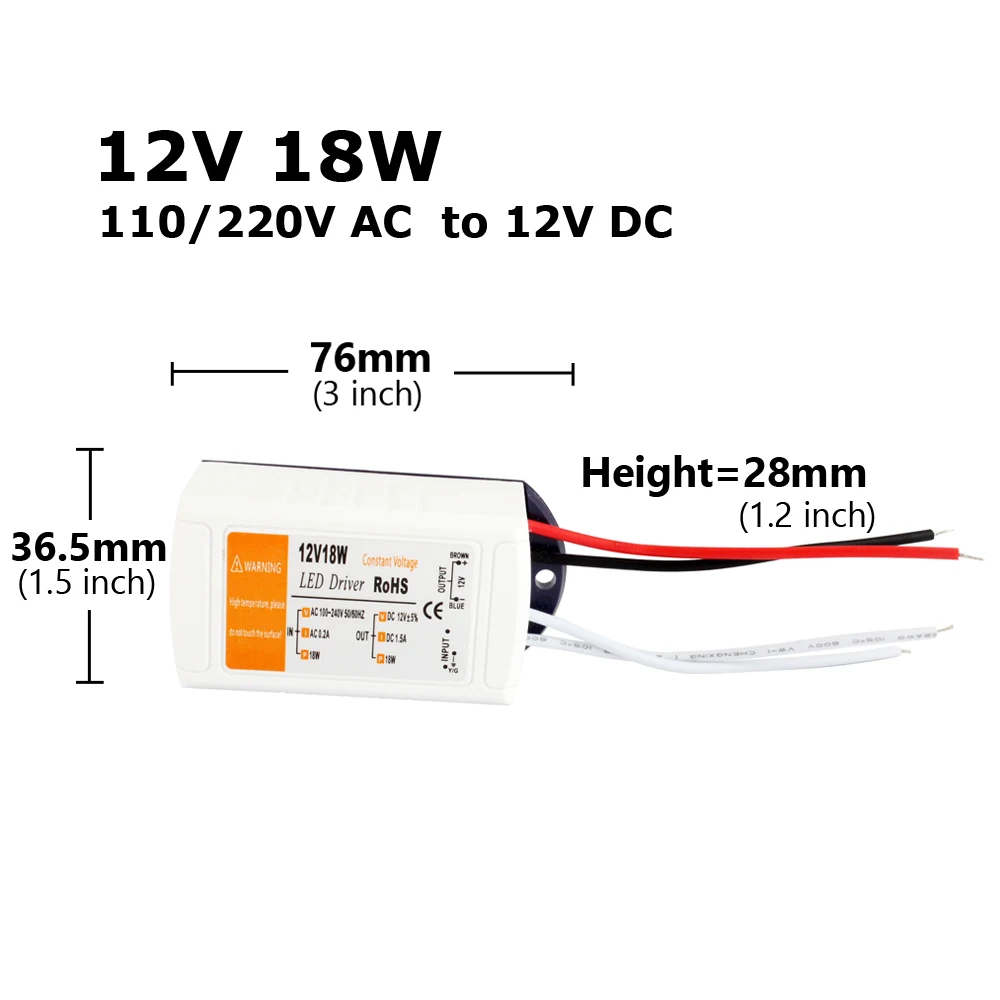 Adaptateur d'alimentation pour bande LED, pilote LED, DC 12 V, AC 110V, 220V à 12 V, 18W, 28W, 48W, 72W, 100W