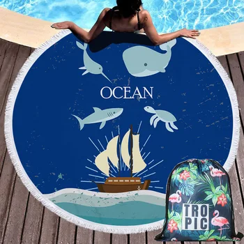 

150cm Summer Beach Towels Tortoise Dolphin Fish Sports Bath Towels Blanket Bikini Cover Up With Drawstring Backpack Bag Seaside