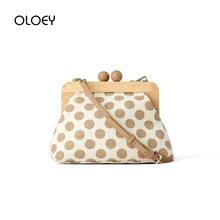 Холщовая женская сумка на плечо в горошек с деревянным зажимом, сумки для женщин, Ретро стиль, сумки через плечо, дорожный клатч, кошелек, женские сумки, Bolsa Mujer