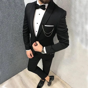 

Italian Black Men 2 Piece Slim Fit Suit Groom Tuxedos for Wedding Custom Grooms Suit 2019 Wedding Suits for Men