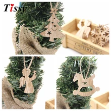 10PCS font b Christmas b font Wooden Pendant Snowflakes Deer Tree Ornaments Xmas Tree Ornaments font