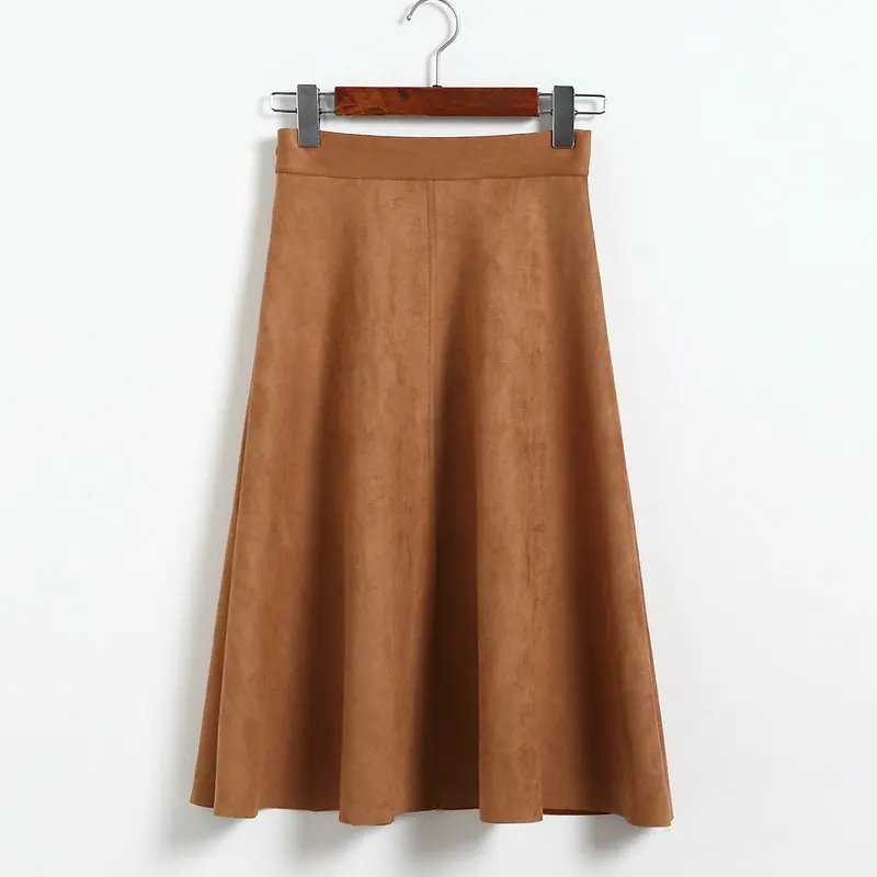 Vintage Pleated Suede High Waist Midi A Line Flare Skirt | Uniqistic.com