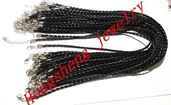 

Wholesale 2.5mm100pcs/lot Black Braided Leather cord Necklace Rope: 45cm+ Chain: 5cm with Lobster Clasp DIY Jewelry Accessories
