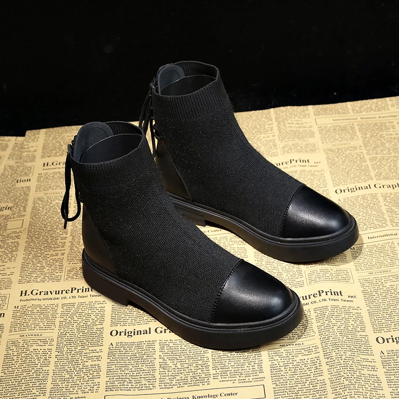 Новинка; женская обувь черного цвета; дышащая повседневная Осенняя обувь; scarpe donna; высокие кроссовки на шнуровке; женская обувь; Zapatos De Mujer; Bot